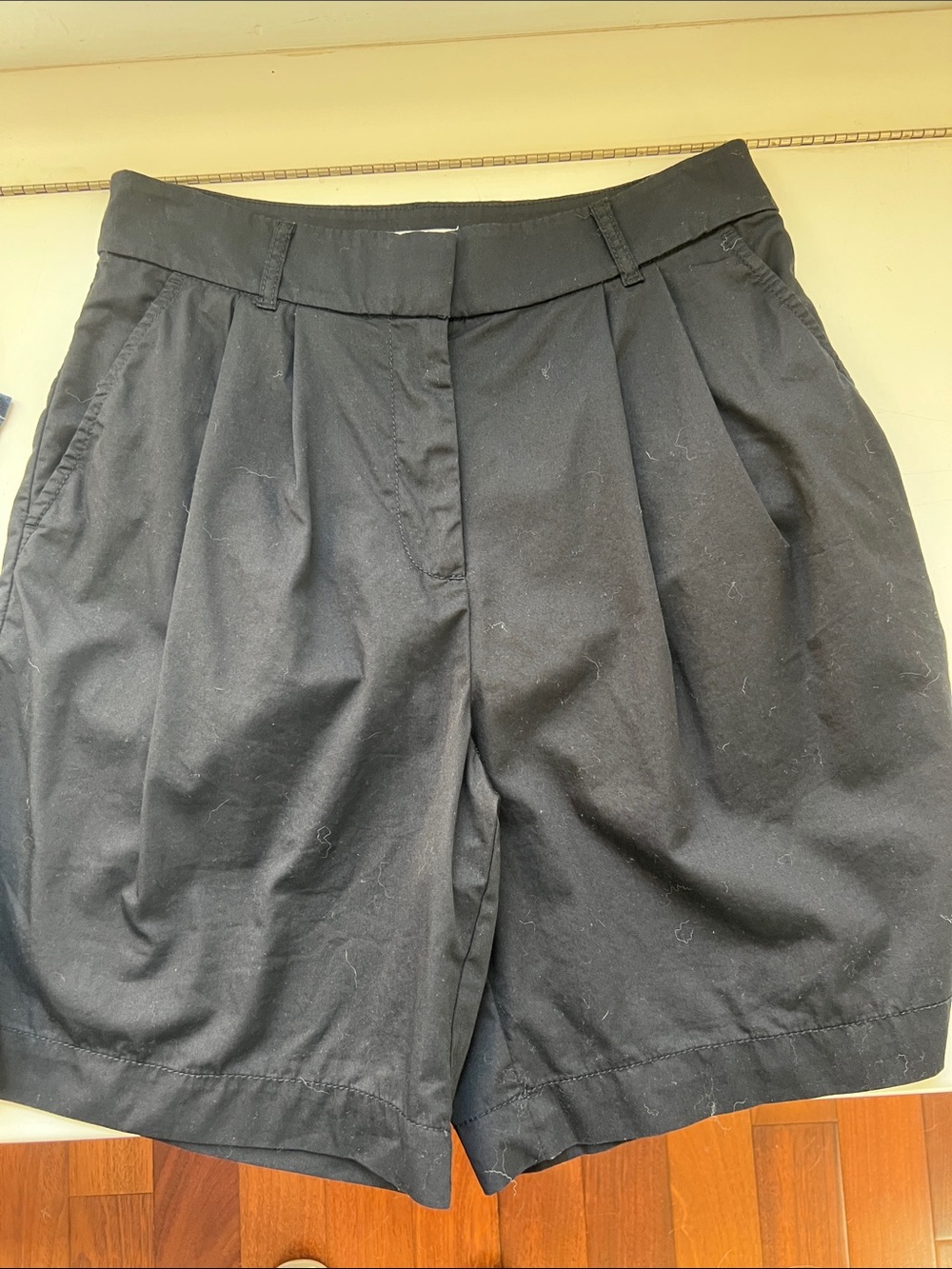 LOFT Black Pleated Bermuda Shorts